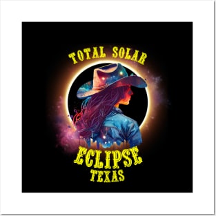 Texas Cowgirl Total Solar Eclipse 2024 Posters and Art